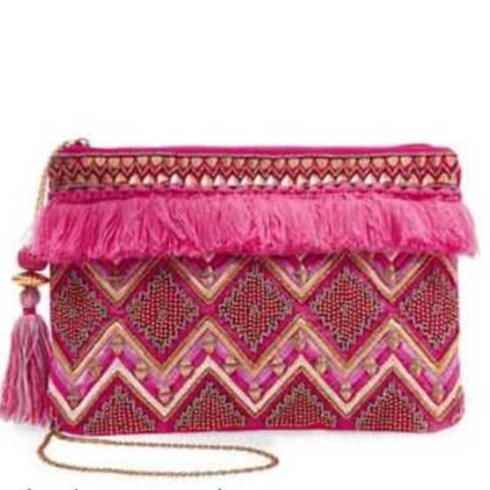 NWT, STEVEN by Steve Madden Pink Fringe Wristlet